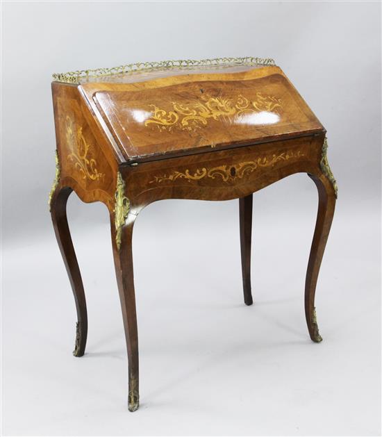 An early 20th century Louis Philippe marquetry inlaid rosewood bureau de dame, W.2ft 9in. D.1ft 8in. H.3ft 3in.